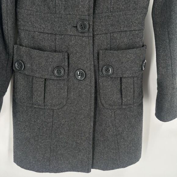 Anthropologie Tulle Grey Wool Blend Long Pea Coat Size S Peacoat Preppy Classic - Picture 3 of 12